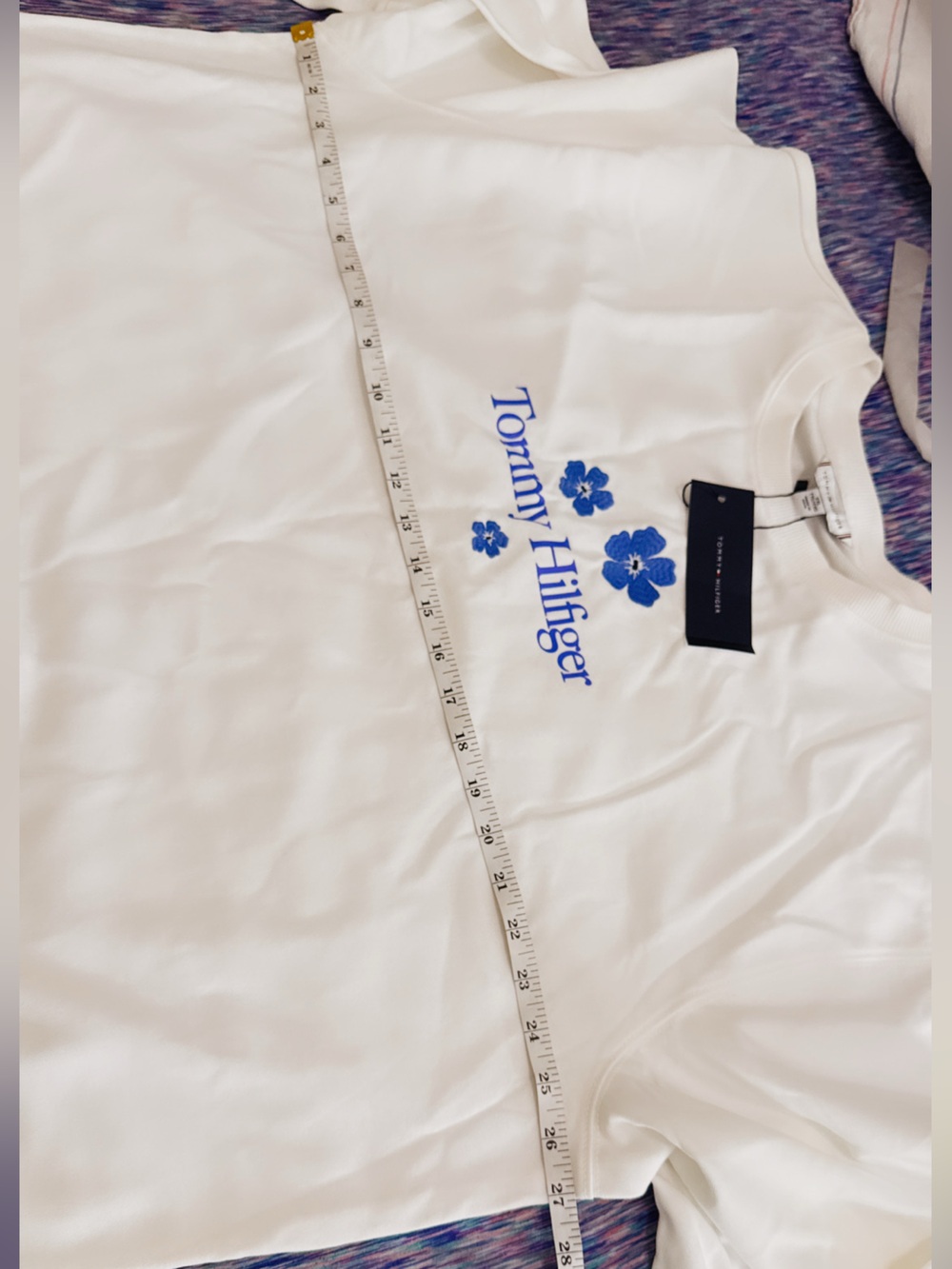 Tommy Hilfiger White Bedding with Blue Floral Embroidery